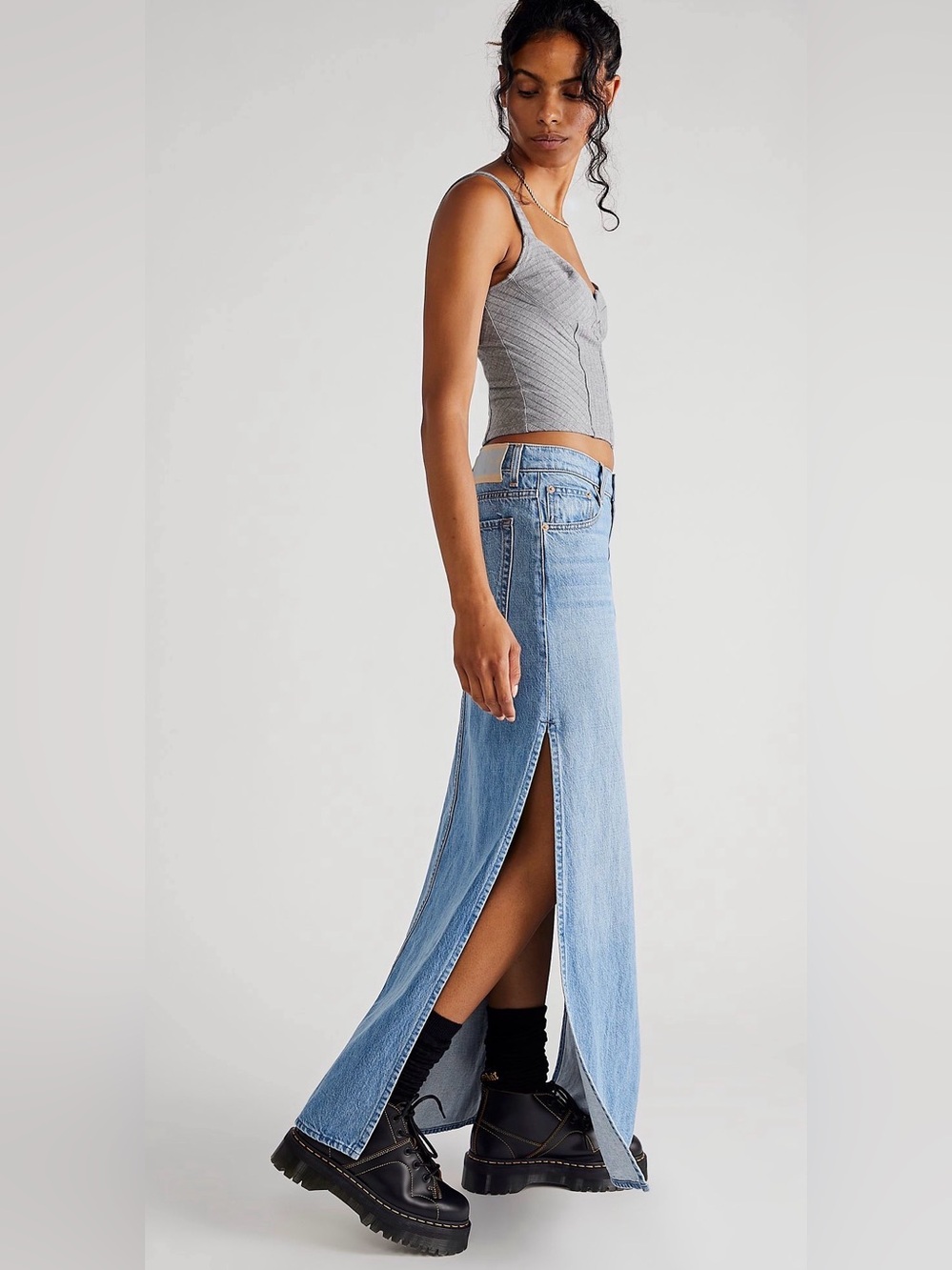 SNACKS! by MOTHER The Fun Dip Slice Maxi Denim Skirt Light Wash: Size 30